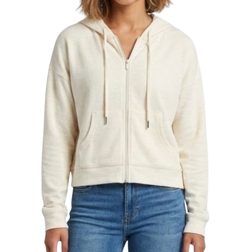 Old Navy Cream Ivory Zip Up Long Sleeve Boxy Crop Hoodie Sweatshirt Women's sz M - Picture 2 of 8